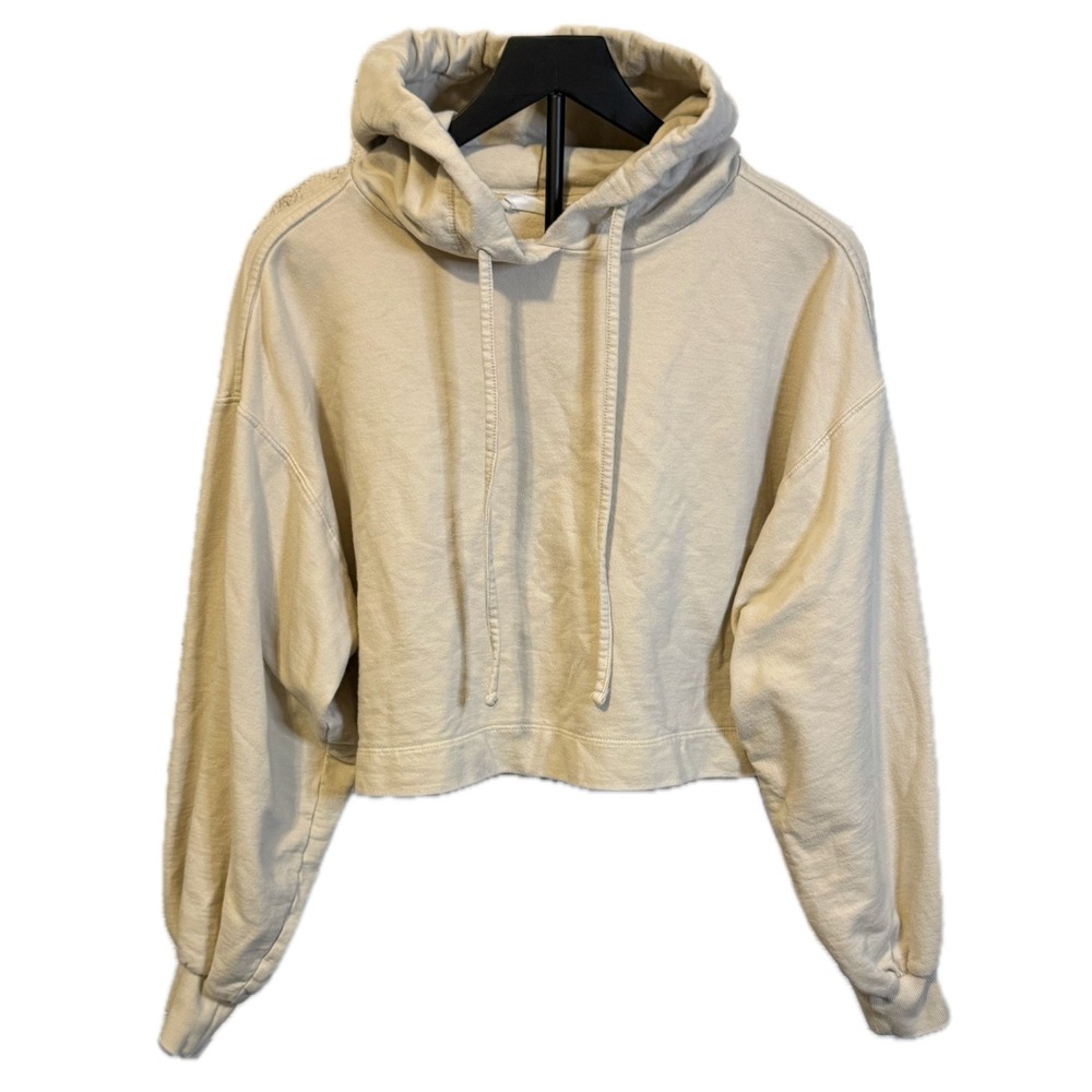 Zenana Hoodie Women's M Oatmeal 100% Cotton Cropped Drop Shoulder